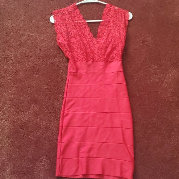 BEBE Red Lace Bandage dress - Picture 3 of 9